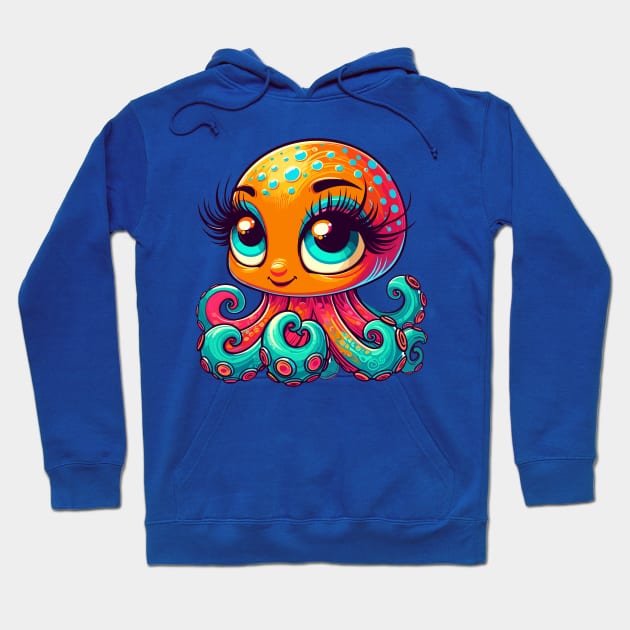 Kawaii Octopus with Long Lashes and Big Eyes Hoodie by Thewondercabinet28